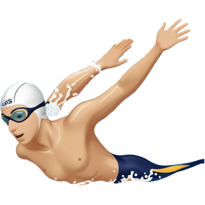 An icon featuring a swimmer in mid-stroke, cutting through the water with a strong, fluid motion. The design includes ripples around the swimmer’s body and a pool lane line in the background, symbolizing speed and technique in swimming. Transparent background highlights the grace emoji