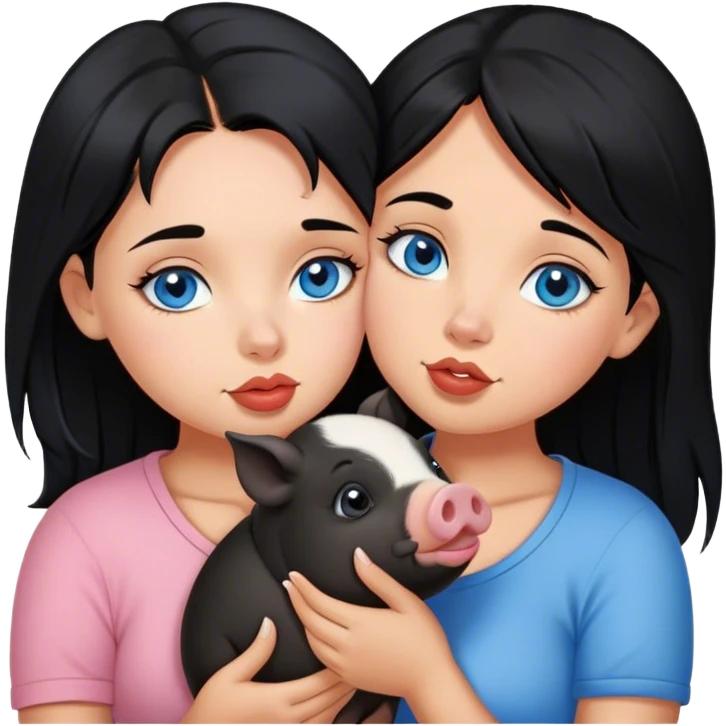 Hot thick girl with blue eyes and black hair kissing her pet pig emoji