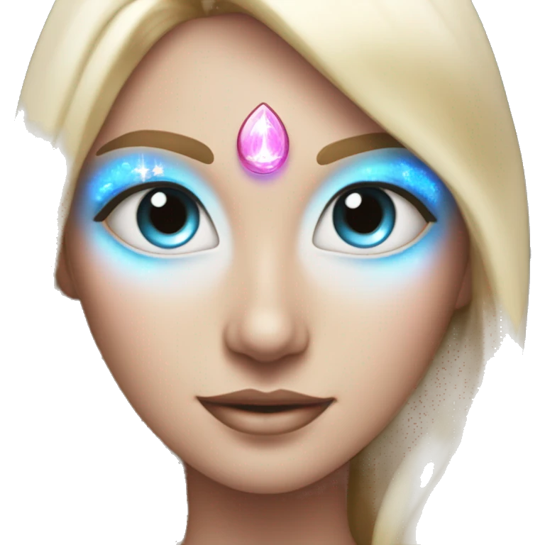 magical diva with thin pink andromedan face long blonde hair and blue eyes glowing third eye emoji