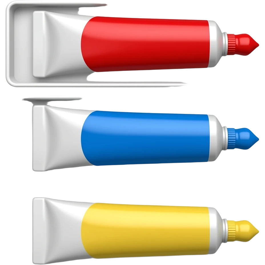 paintbrush and 3 colored paints in diferent box emoji