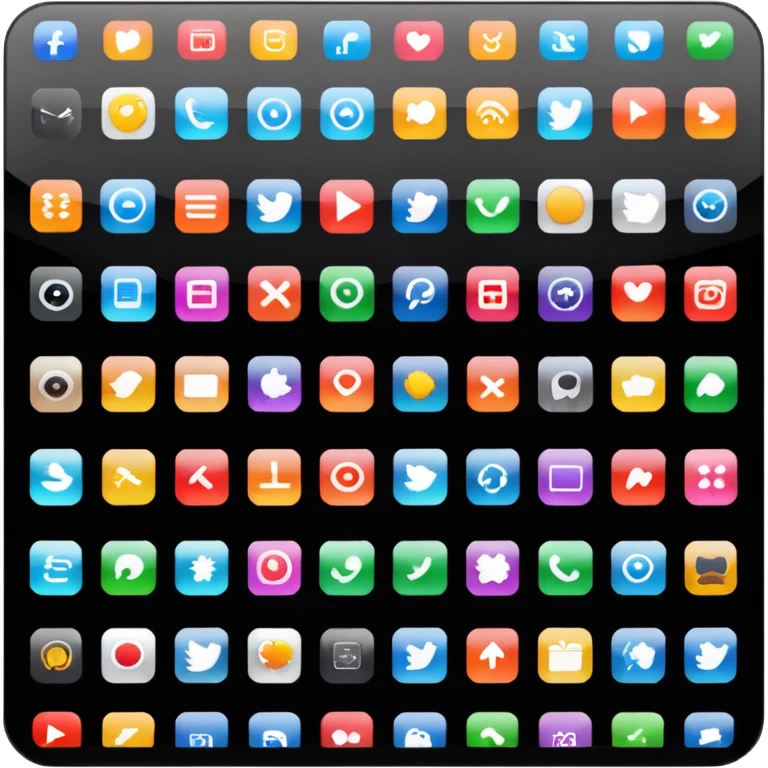 A simple black desktop screen displaying app icons in grid emoji