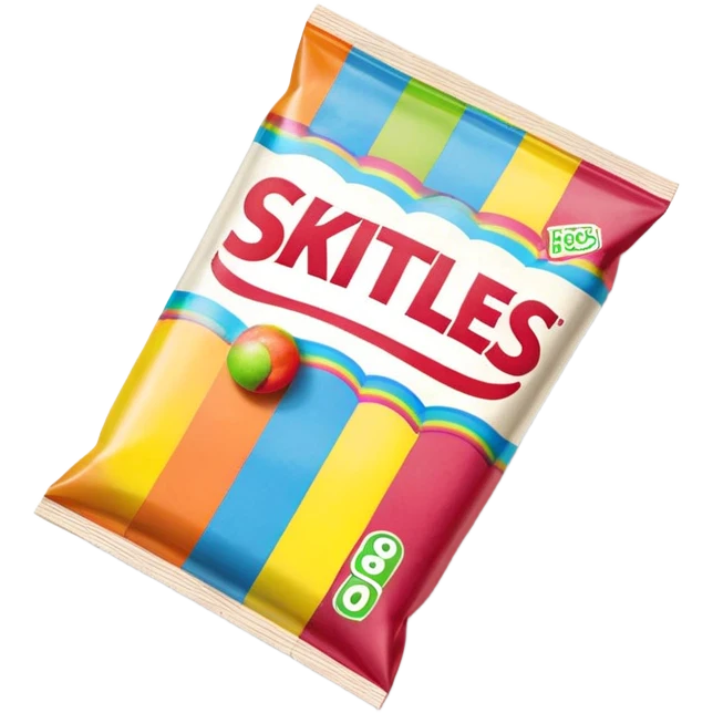 A retro 90s American Skittles package with tape on it, nostalgic design, classic rainbow styling from the 1990s emoji