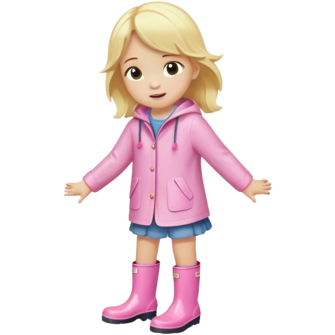 Blonde little girl in light pink rain boots splashing in a puddle emoji