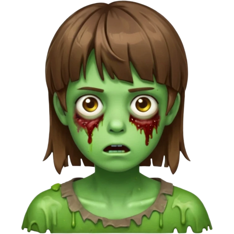 zombie slime youthful face, messy brown hair in fringe haircut, closed mouth, without wrinkles emoji