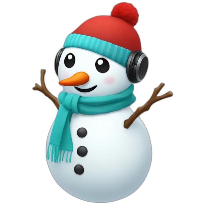 Cute snowman in vr headset, red hat, scarf, full body emoji