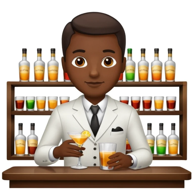 bartender mixing drinks, club backgroudn with bottles emoji