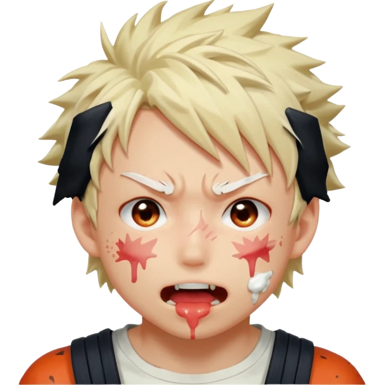 Katsuki Bakugo’s face showing physical delight and a blushed face with white glue splattered around his mouth With lots of drool. His eyes are rolled back with his eyebrows tilted back emoji