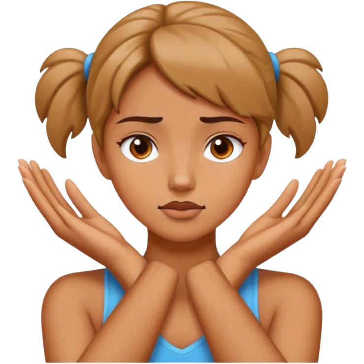 girl with her hands crossed holding her neck mad emoji