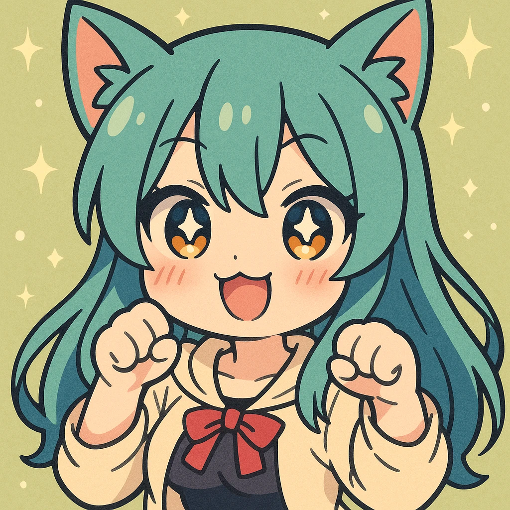 Shikoku from Chained Soldier, kawaii, playful expression, sparkly eyes, simplified details emoji
