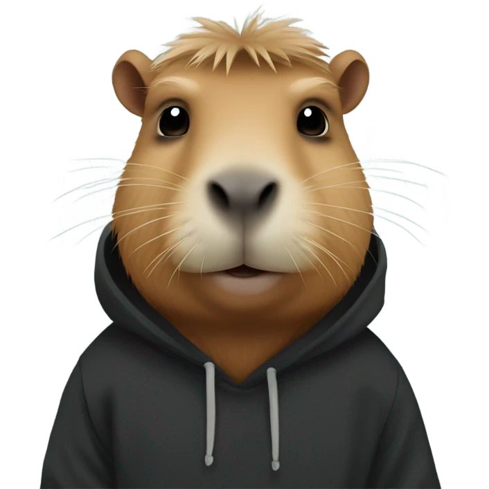 Capybara wearing a black hoodie emoji