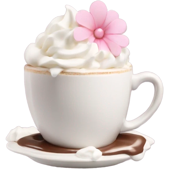Hot chocolate with pale pink flower and whipped cream emoji