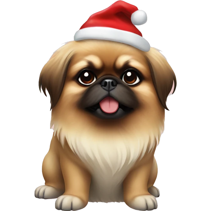 Pekingese dog with Christmas hat emoji