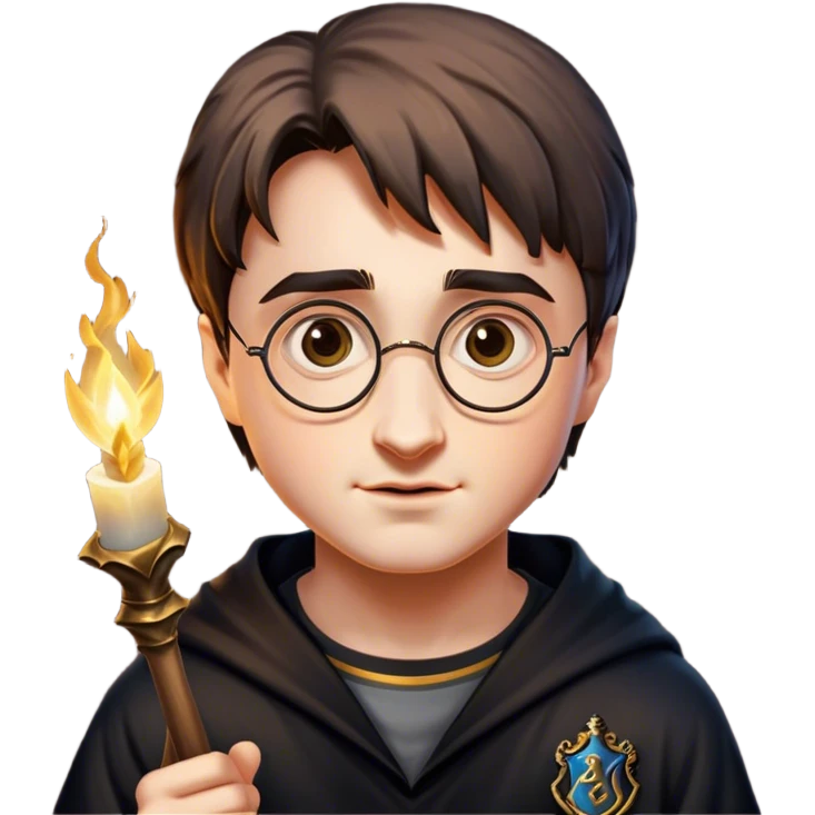 Cinematic Realistic Harry Potter Pop Culture Emoji, featuring a mystical, enchanted portrayal inspired by the iconic wizard rendered with lifelike magical details and dynamic lighting. emoji