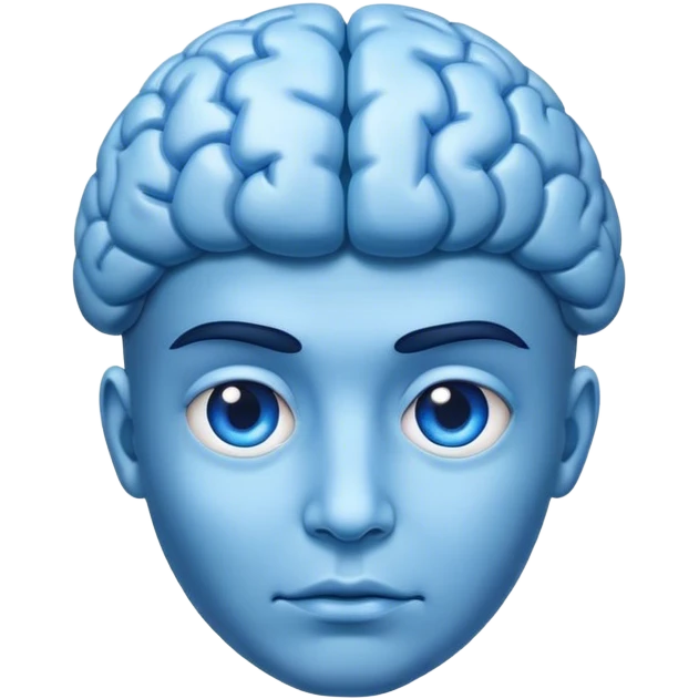 An adult person face emoji with blue brain instead of hair emoji