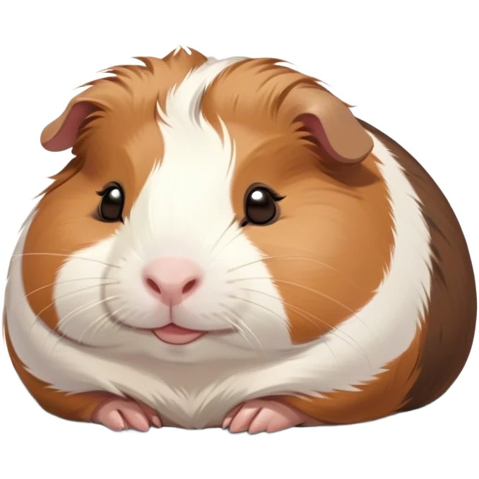 Meme-Worthy Cute Sleeping Brown and White Banded Guinea Pig Portrait Emoji, Head resting peacefully with a contented smile, showcasing a delightfully chubby build and a luxuriously soft banded fur of brown and white, eyes shut in a serene, cozy nap, Simplified yet hilariously adorable features, highly detailed, glowing with a soft, drowsy light, high shine, relaxed and utterly lovable, stylized with an air of playful laziness, bright and heartwarming, soft glowing outline, capturing the essence of a comically sleepy guinea pig, so meme-worthy it feels like it could instantly become the next viral sensation of adorable slumber! emoji