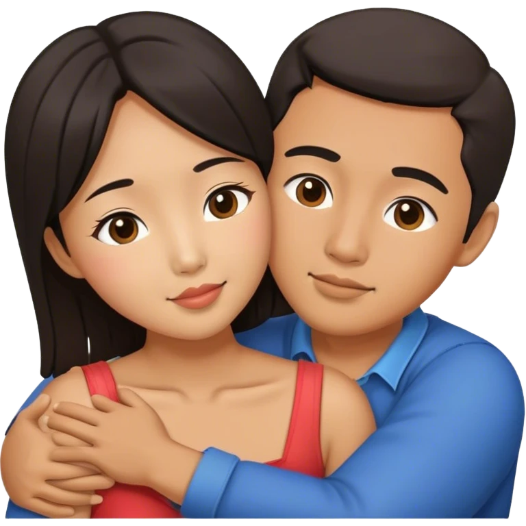Asian couple cuddling and kissing  emoji