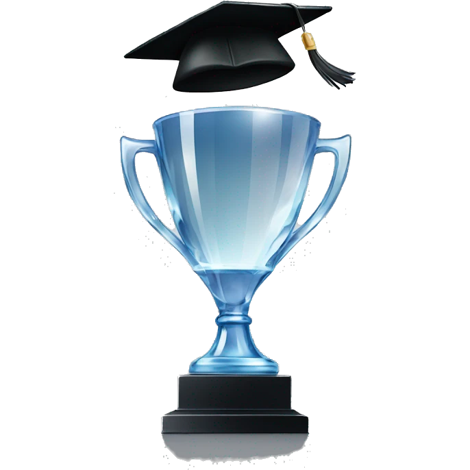 crystal trophy with black graduation cap emoji
