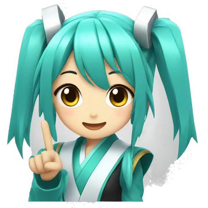 miku with v sign and wink emoji