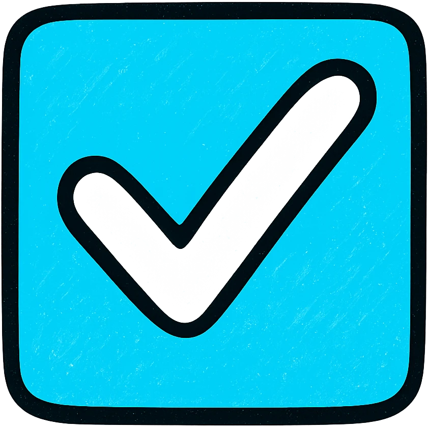 modern style icon of a blue square with a white tick in the middle emoji