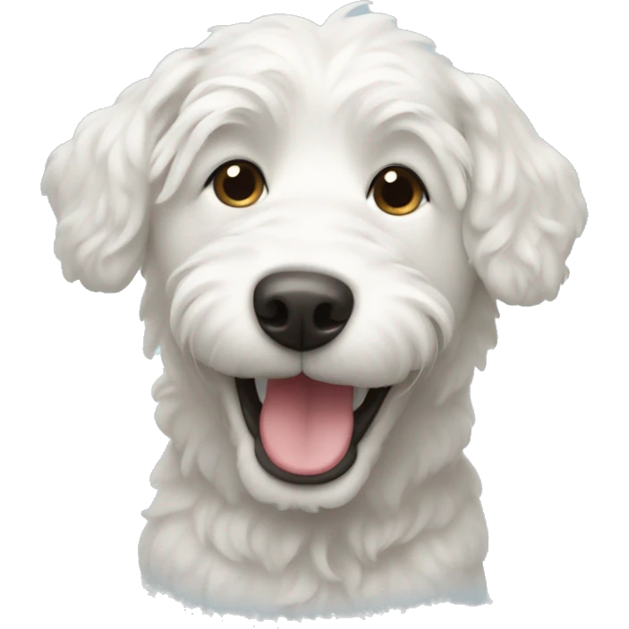 White doodle dog smiling emoji