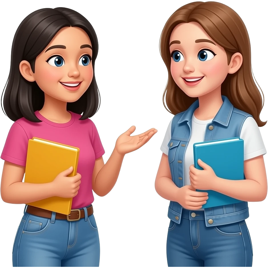 asian and european girl with english conversation emoji