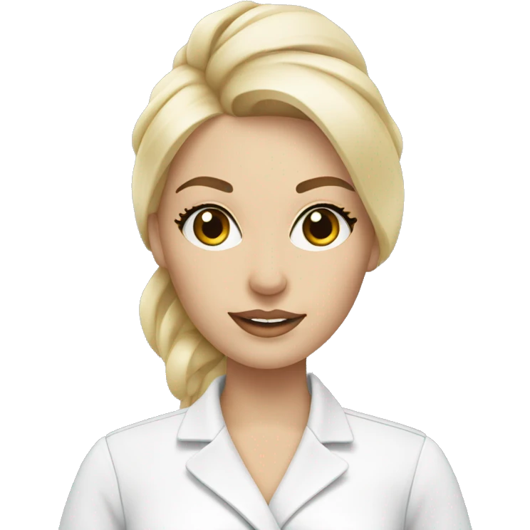 Blonde Esthetician wearing white holding a fan brush emoji