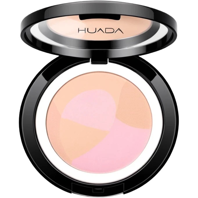 Clean, aesthetic emoji of Huda Beauty loose powder, soft glam vibe, pastel tones, makeup icon style, high quality. emoji