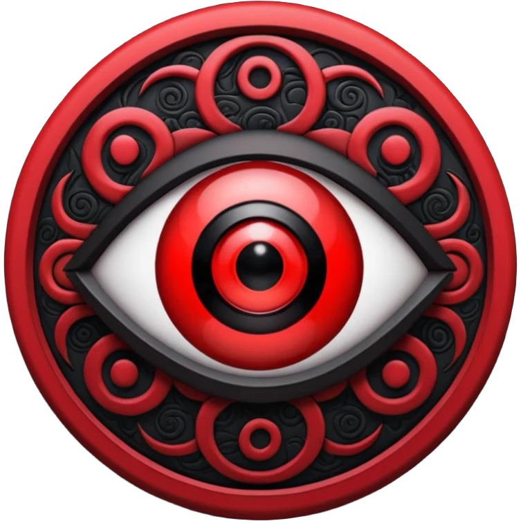 

---

The Mangekyō Sharingan is a deep, glowing crimson eye where the original tomoe disappear and are replaced by a complex black pattern.  emoji