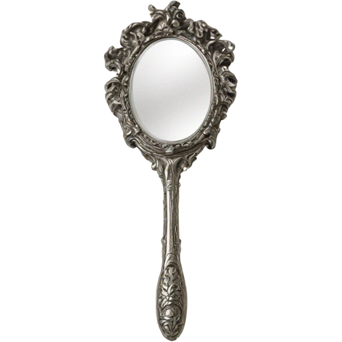 vintage rococo silver hand mirror emoji