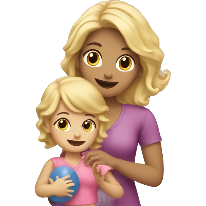 blonde women playing with blonde child with toys emoji