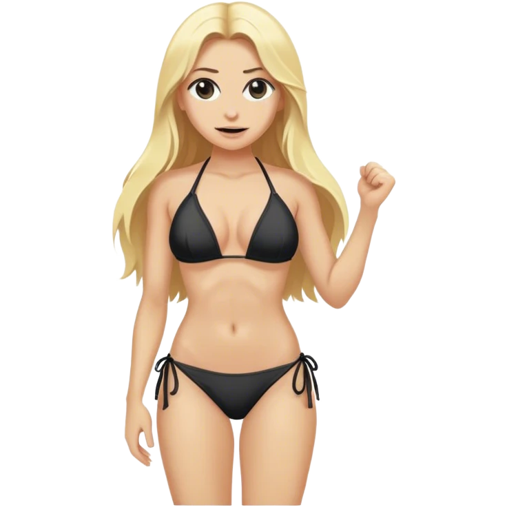 A black-eyed, pumped-up blonde with long hair in a full-length bikini emoji