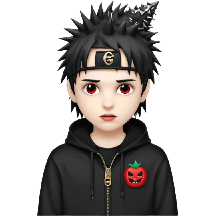 vampire emoji with spiky emo hair wearing a gucci hat sideways and a nike tech hoodie emoji