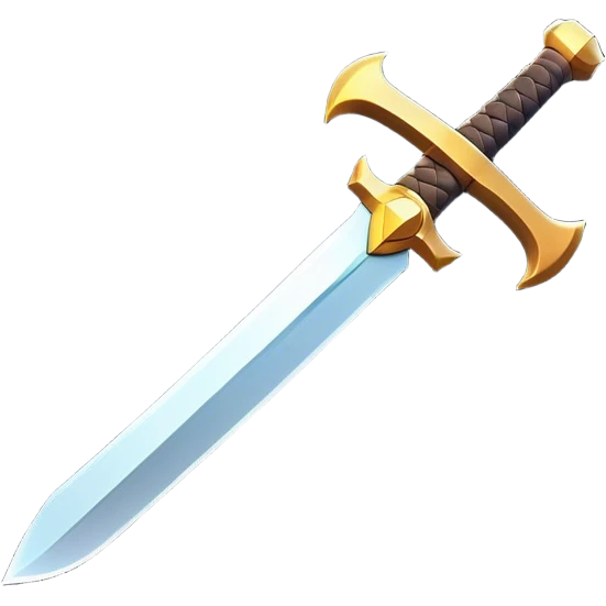 Clash of Clans aesthetic: Cinematic Playful Pixel 3D Sword Portrait Emoji, rendered in a 3D vector-style similar to standard emojis with minimal shading and bold, simplified shapes. A compact, distinct form with signature details, softly glowing with a pixelated adventure charm. Simplified yet unmistakably iconic, highly detailed and consistent, glowing with a soft radiance and high shine. Stylized with a touch of classic pixel-art charm and a soft glowing outline, capturing the essence of a beloved gaming relic with a friendly, playful manner! emoji