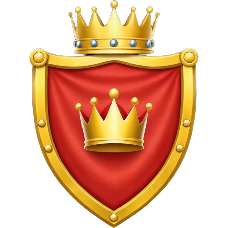 red flag with a crown over a shield formed with a yellow chains emoji