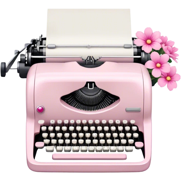 white typewriter with pink flowers emoji