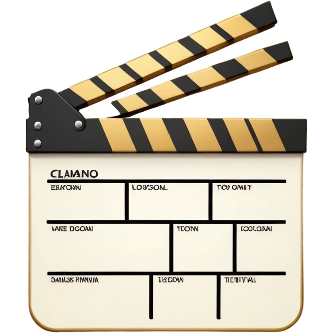 minimalist movie clapboard with gold top and white bottom, diagonal line across the front emoji