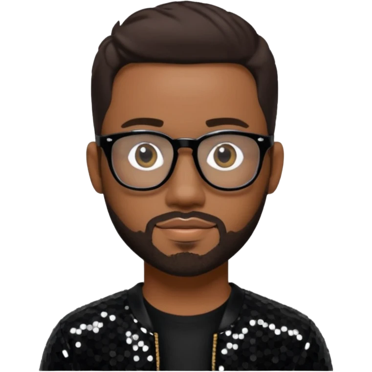 Nathan Morris (b.1971) from Boyz II Men with dark brown hair and short beard, black sequin outfit, glasses emoji