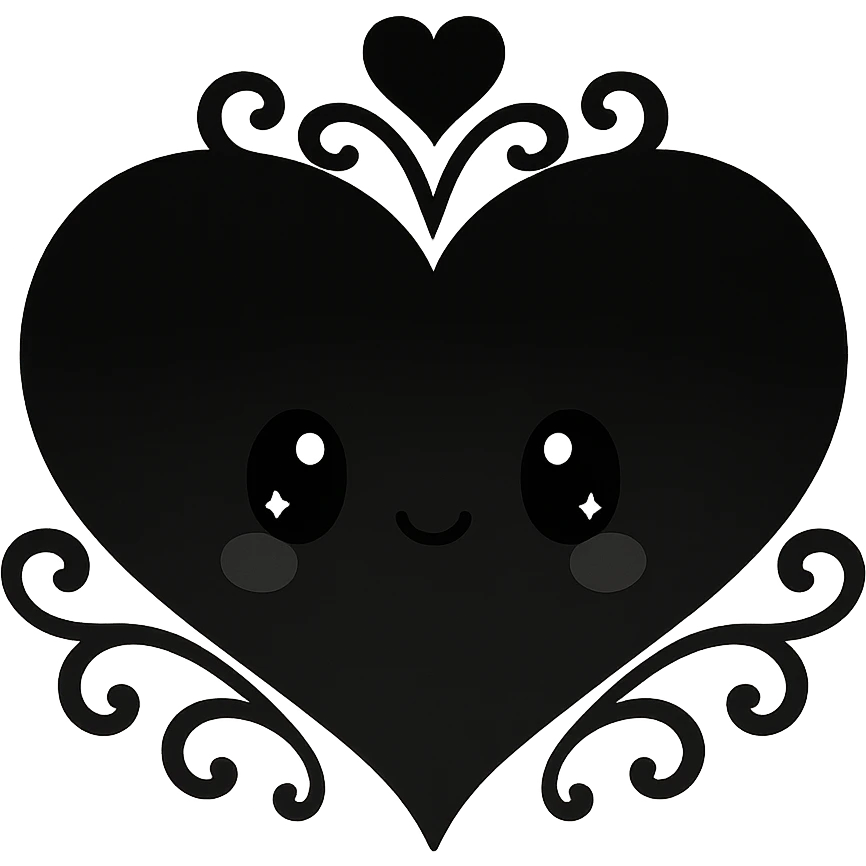 black gothic heart, ornate, dark, elegant, kawaii style emoji