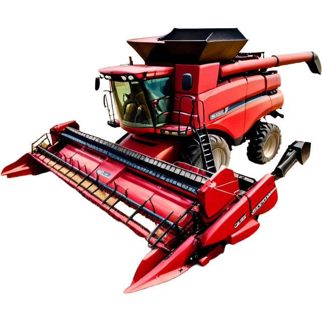 Case IH Axial-Flow 8250 (2022) – Cinematic-realistic Case IH Axial-Flow 8250 harvester, its deep red body towering over endless wheat fields. The massive cutting header slices through golden crops, sending a steady stream of grain into the bin as dust and chaff swirl in the afternoon sun. emoji