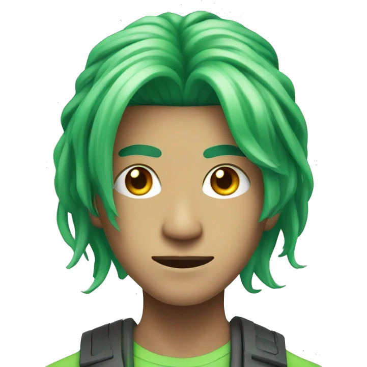 Head of Asian male cyborg with long green hair emoji