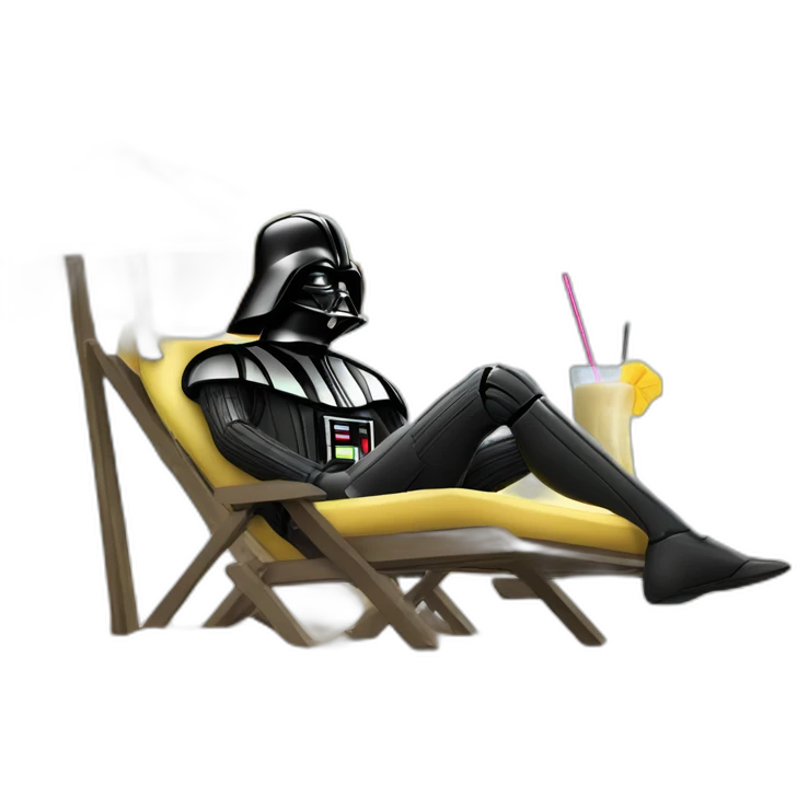 darth Vader lounging on the beach under an umbrella while drinking a piña colada emoji