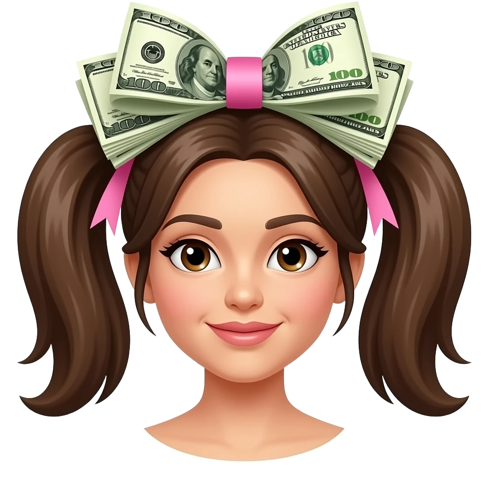 take this emoji and make the bow part made out of money keep the tails a pink ribbon emoji