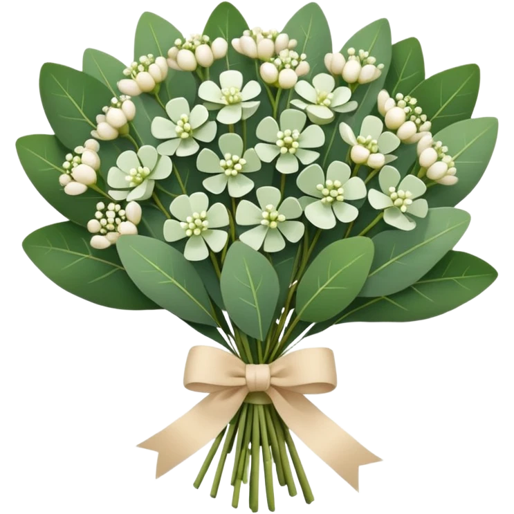 bouquet of eucalyptus and gypsophila flowers with beige ribbon emoji