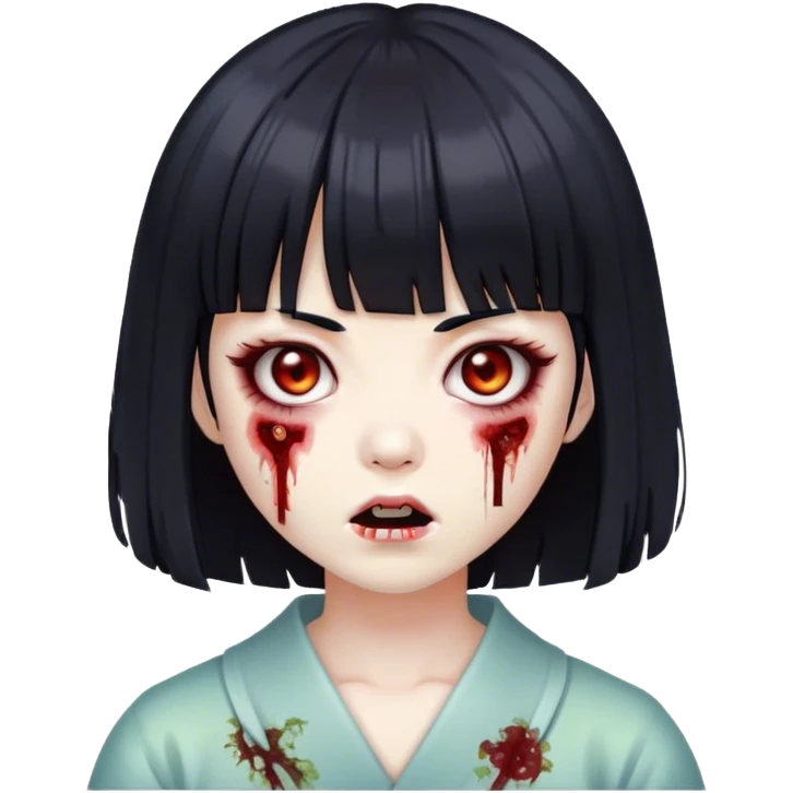 zombie japonese girl with black hair and bangs 🧟‍♀️ emoji