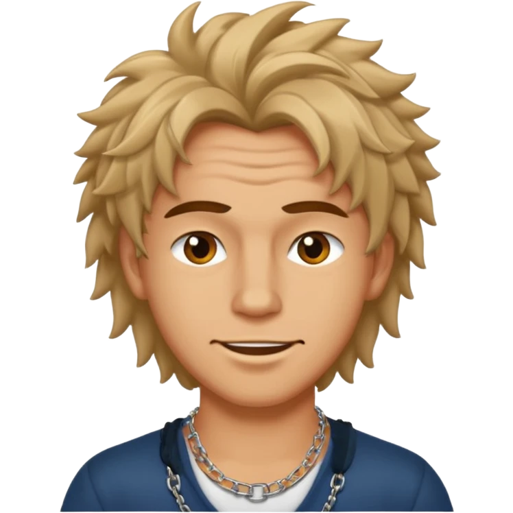 bad boy man with a playful wink, tousled hair, wearing a chain necklace emoji