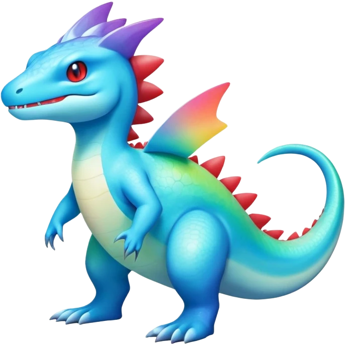 Colorful Iridescent Exotic Aurorus-Amaura-Croconaw-Salamence-Fakémon-hybrid-creature (full body)  emoji