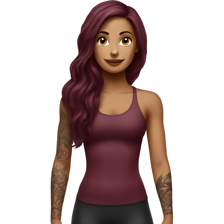 Beautiful tattooed  burgundy long haired woman doing Pilates emoji