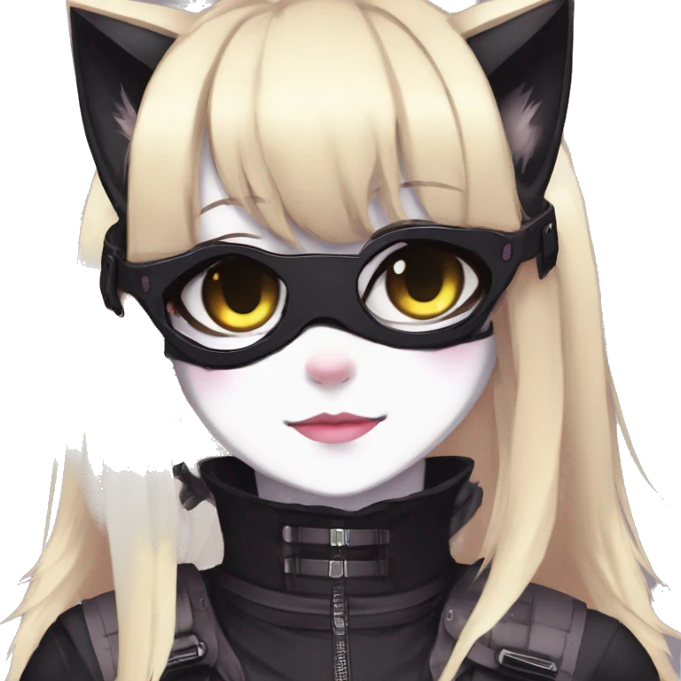 Gorgeous furry gothic dark techwear anime style anthro black cat furry sona with blushing face aesthetic and pretty edgy black with collar and harness trending style emoji