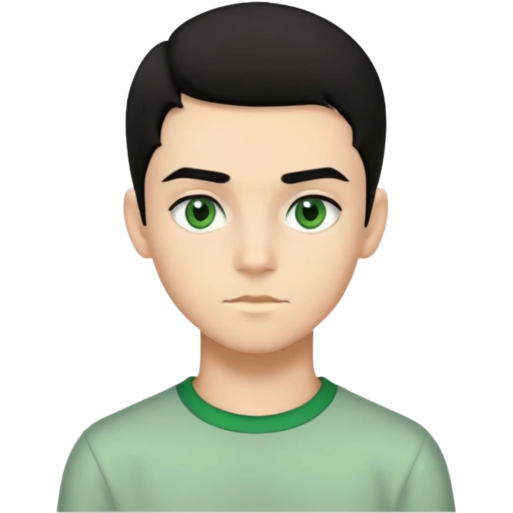 Chico de 14 años con cabello negro y cejas negras y ojos verdes y peinado de lado  emoji