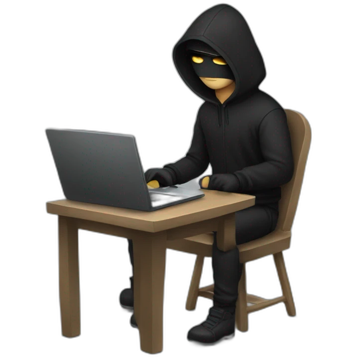 A hacker in black clothes with a laptop emoji
